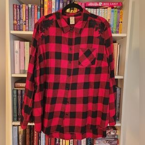 Faded Glory Size 2X Buffalo Plaid Floral Embroidery